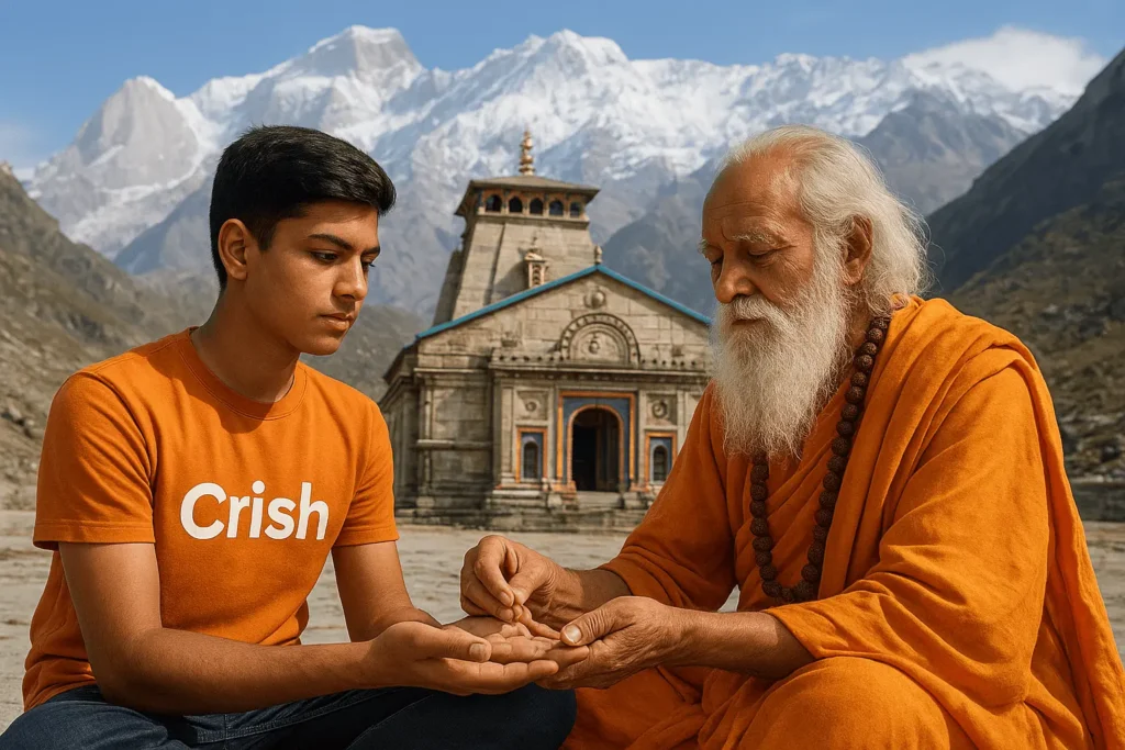Crish Moment with the Pandit - AI Prompts for Spiritual Scenes at Kedarnath Temple