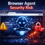 Browser agent security risk illustration showing AI-powered browser automation and data security threats