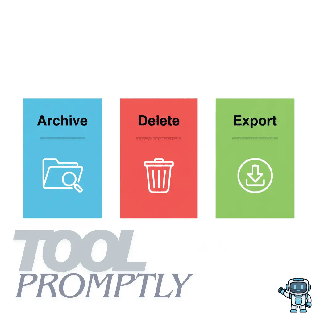 Simple diagram comparing archive, delete, and export options for AI chat history”