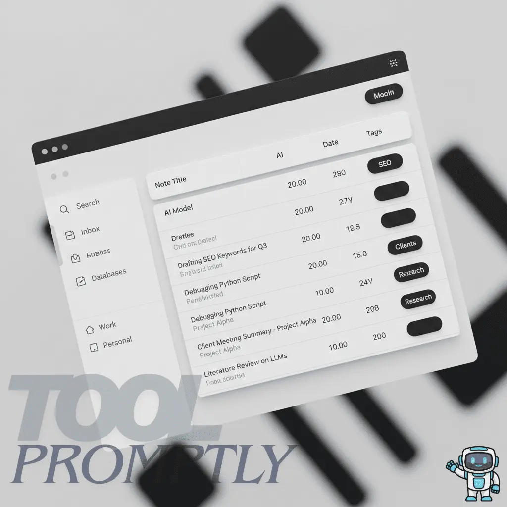 Notion-style knowledge base organizing AI chatbot conversations by topic and project