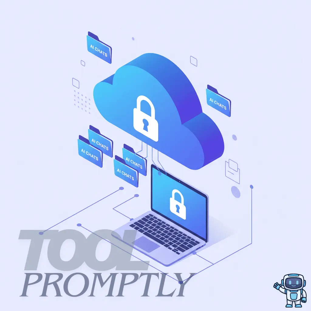 Illustration of encrypted AI chat backups stored securely in cloud and local devices