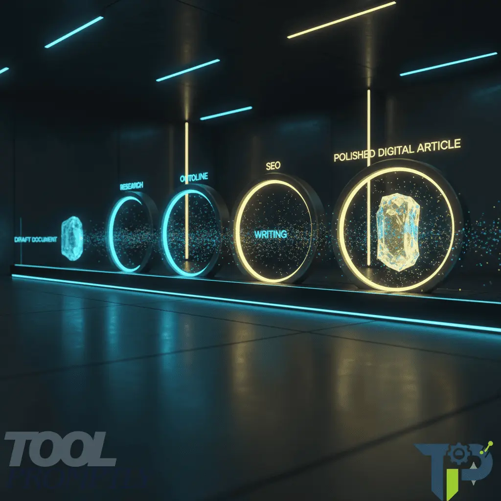 7-step automated AI content production workflow diagram